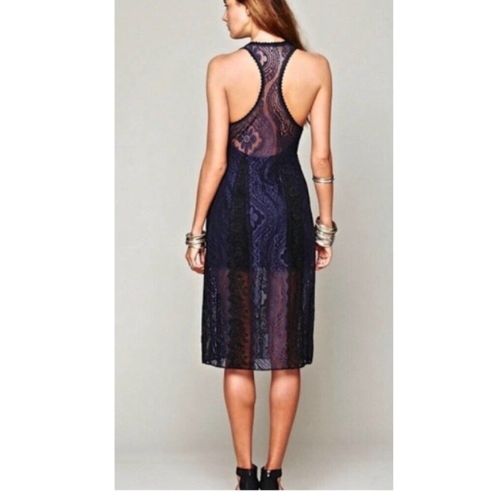 Free People Miracle Blue Black Lace Racerback Dress Small Whimsygoth Whitchy - Picture 2 of 13